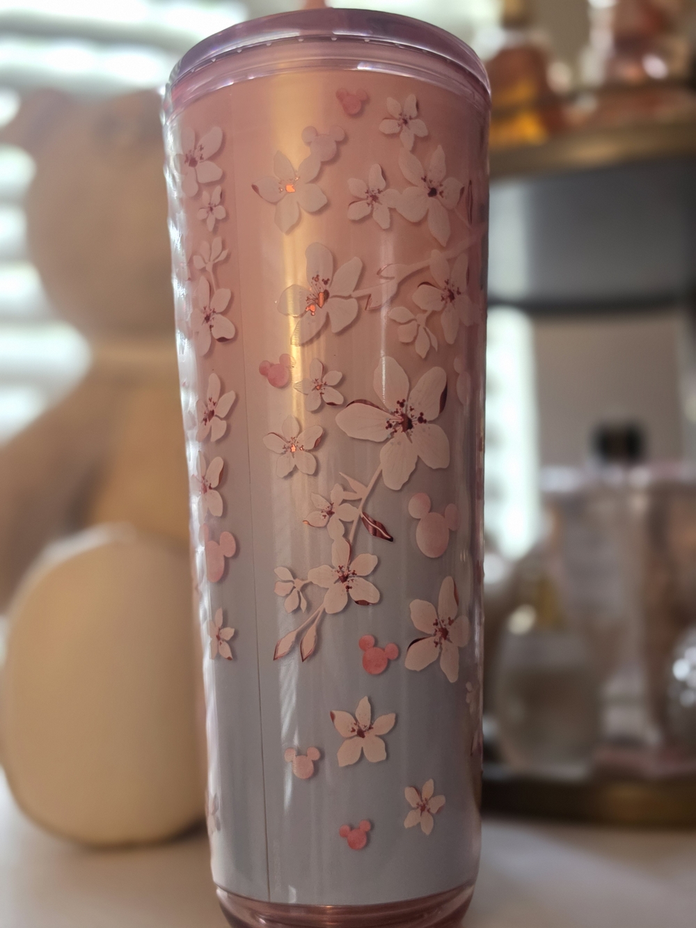 Pink Floral Stainless Steel Tumbler with Embossed Blossom Design